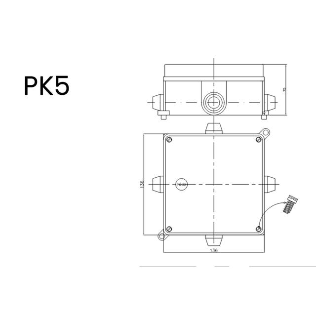 PK5 ,  Puszka natynkowa dławicowana IP 20 ( 125x125x80 mm), biały