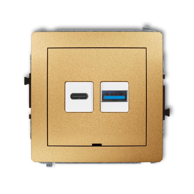 DECO Mechanizm ładowarki USB podwójnej USB C + USB A, 20W max., bez pola opisowego złoty