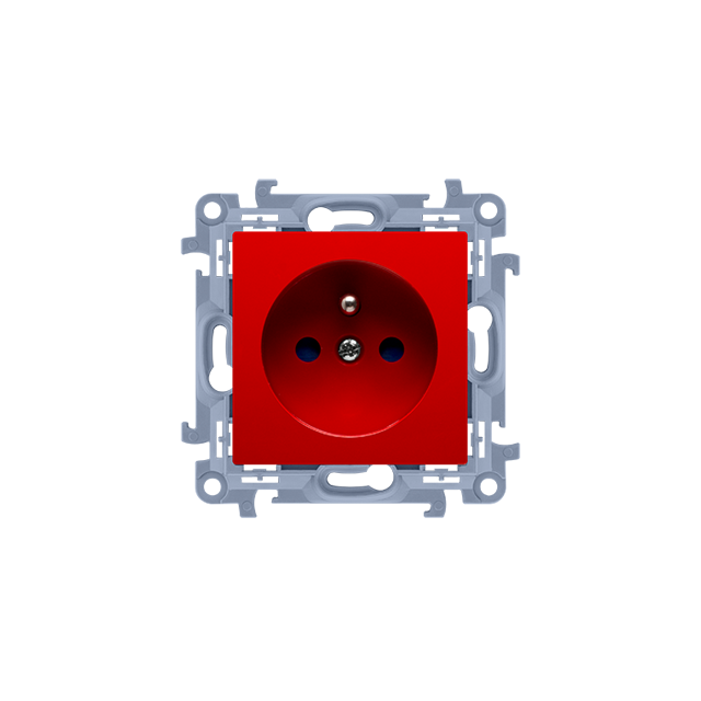 Simon 10 Gniazdo z/u pojedyncze z przesłonami 16A z. śrub. czerwone