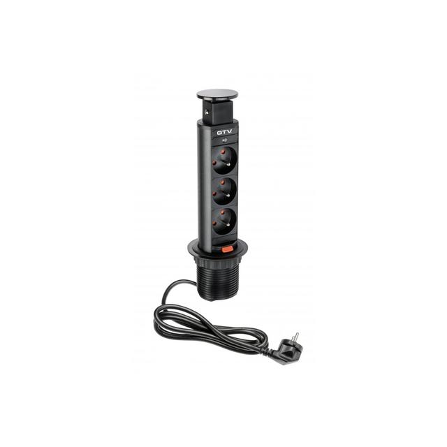 BIURKOWY PRZEDŁUŻACZ WPUSZCZANY 60MM, 3X GNIAZDO Z UZIEMIENIEM (CZARNY)