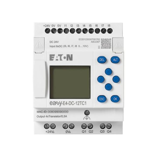 EASY-E4-DC-12TC1 easyE4 24VDC 8DI(4AI) 4DO-T z wyświetlaczem 197213 EATON