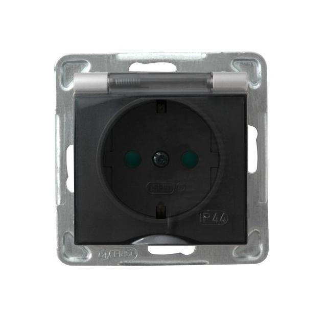 IMPRESJA Gniazdo bryzgoszczelne z uziemieniem schuko IP-44 z przesłonami torów prądowych wieczko prz