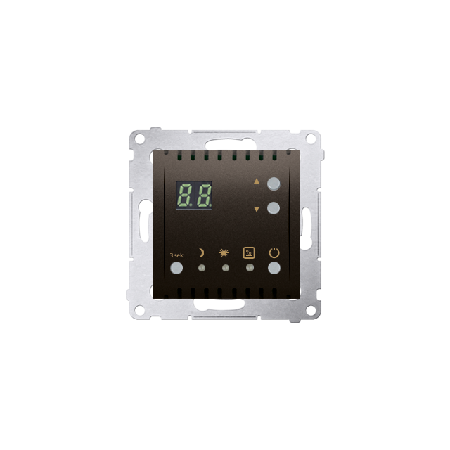 Simon 54 Regulator temperatury z wyświetlaczem z czujnikiem wewnętrznym 16(2) A 230V brąz mat DTRNW.01/46 KONTAKT