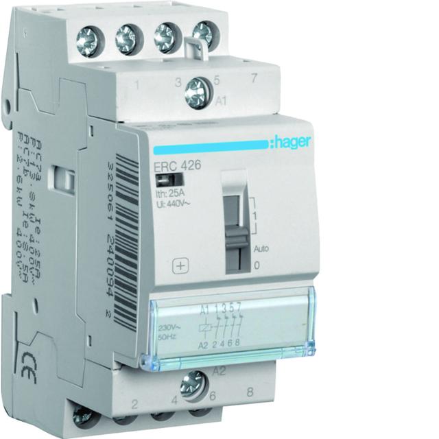 Stycznik modułowy z możliwością sterowania ręcznego 230V AC 4R 25A AC-7A B ERC426 HAGER