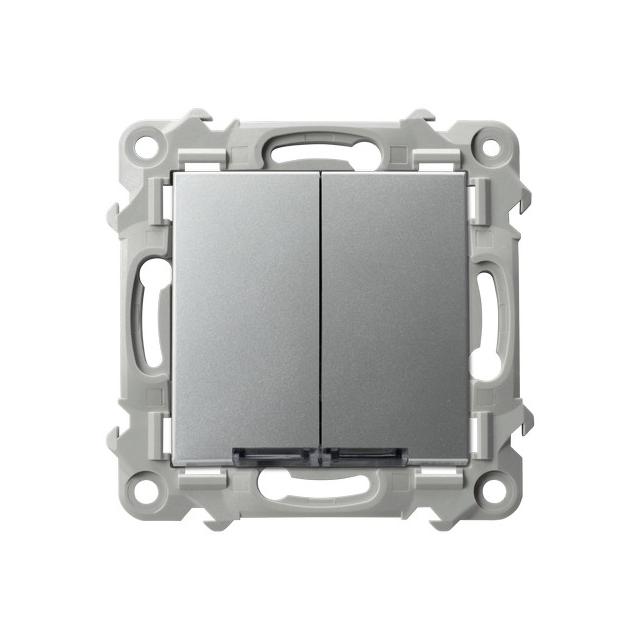 SZAFIR Łącznik schodowy + jednobiegunowy z podświetleniem niebieskim - kolor srebro