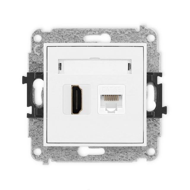 ICON Mechanizm gniazda pojedynczego HDMI 2.0 + gniazda komp. poj. 1xRJ45, kat. 5e, 8-stykowy biały m