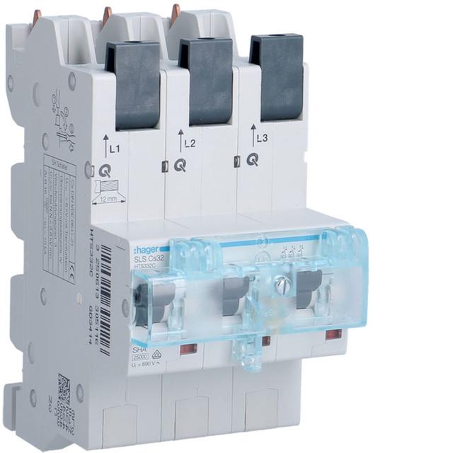 MCB SLS Wyłącznik nadprądowy selektywny 3P Cs 32 A szyny Cu 40-12x5/10mm HTS332C HAGER