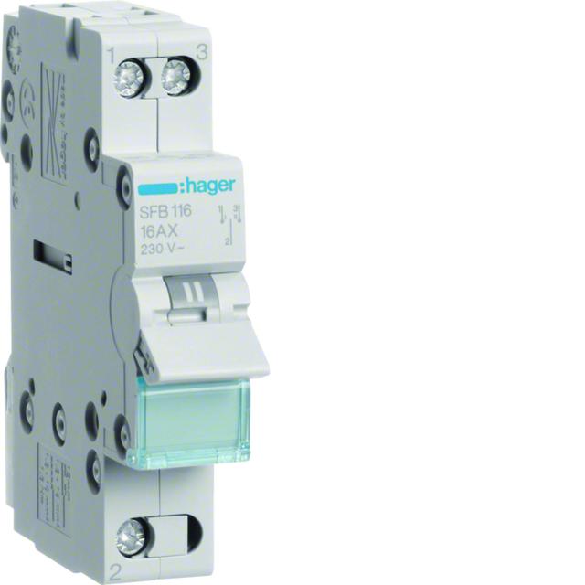 Modułowy przełącznik instalacyjny I-0-II punkt wspólny od dołu 1P 16A 230VAC SFB116 HAGER