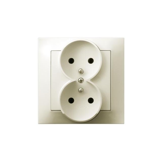 IMPRESJA Gniazdo podwójne z uziemieniem kompletne z ramką - kolor ecru