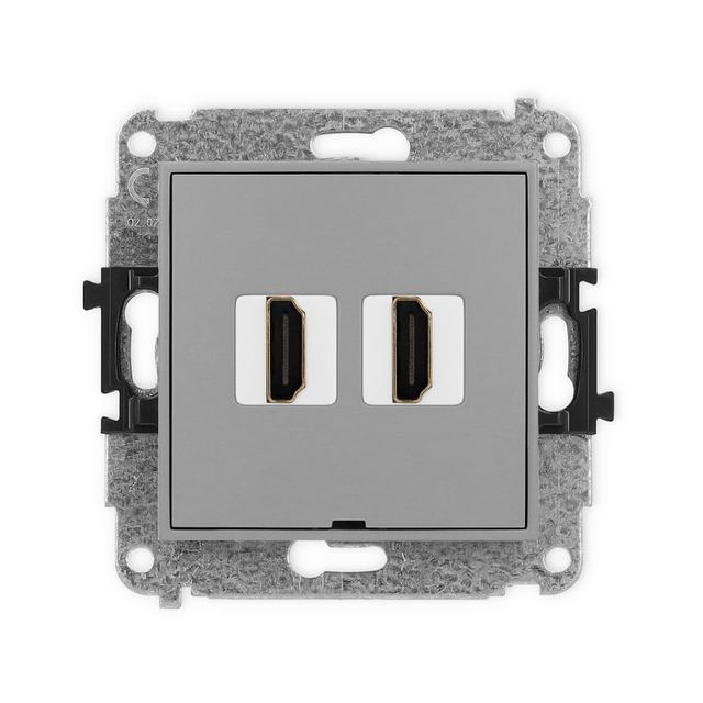 MINI Mechanizm gniazda podwójnego HDMI 2.0, bez pola opisowego szary mat