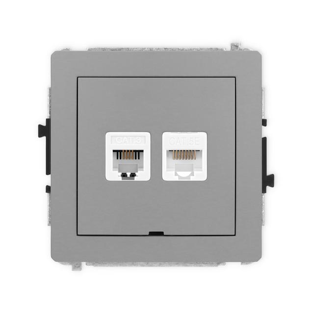 DECO Mechanizm gniazda telefonicznego pojedynczego 1xRJ11 + komputerowego pojedynczego 1xRJ45, kat.