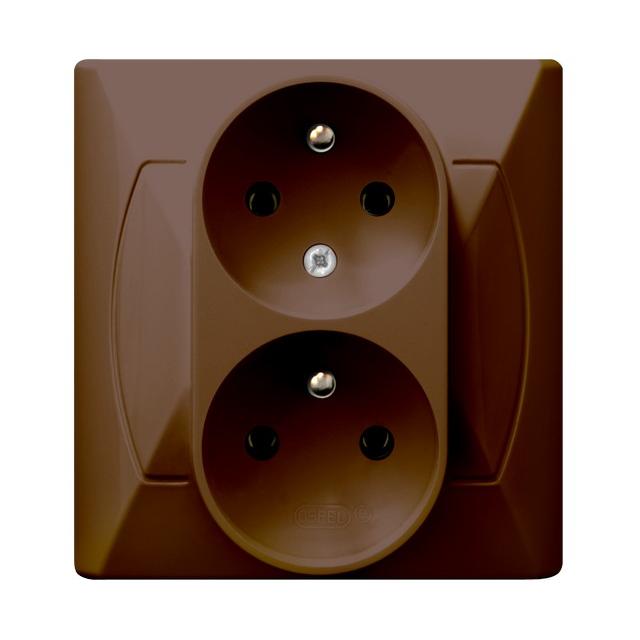 AKCENT Gniazdo podwójne z uziemieniem z funkcją niezamienności faz - kolor brązowy