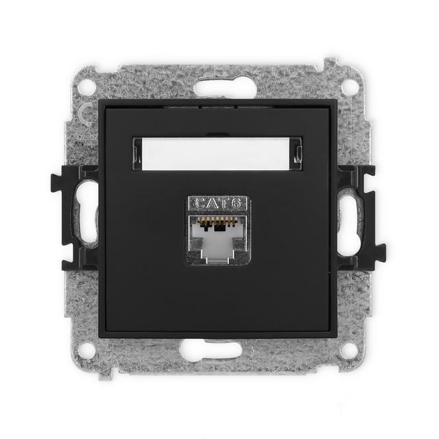 ICON Mechanizm gniazda komputerowego pojedynczego 1xRJ45, kat. 6, ekranowany, 8-stykowy czarny mat