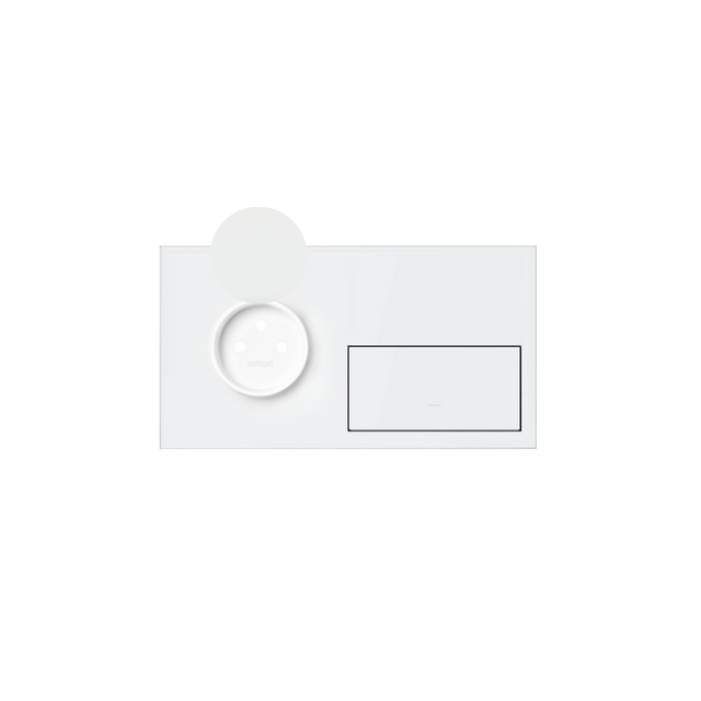 Simon 100 Panel 2-krotny IP44: 1 gniazdo+1 klawisze biały mat