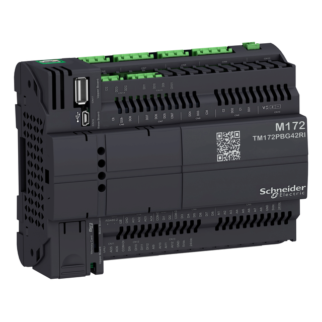 Modicon M172, Sterownik PLC HVAC, 12 DI, 12 AI, 12 DO, 6 AO, Ethernet, CAN, RS485, USB mini A/B, µSD