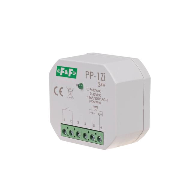 Przekaźnik elektromagnetyczny 1Z 16A montaż podtynkowy U=7-30VAC/9-40VDC 1Z 16A (160A/20ms) PP-1Z-LED-24V F&F