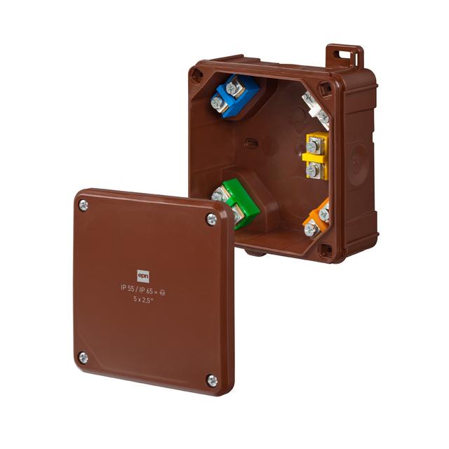 Puszka 2K 98x98x46 5x2,5-4mm2  z zaciskami IP55/65