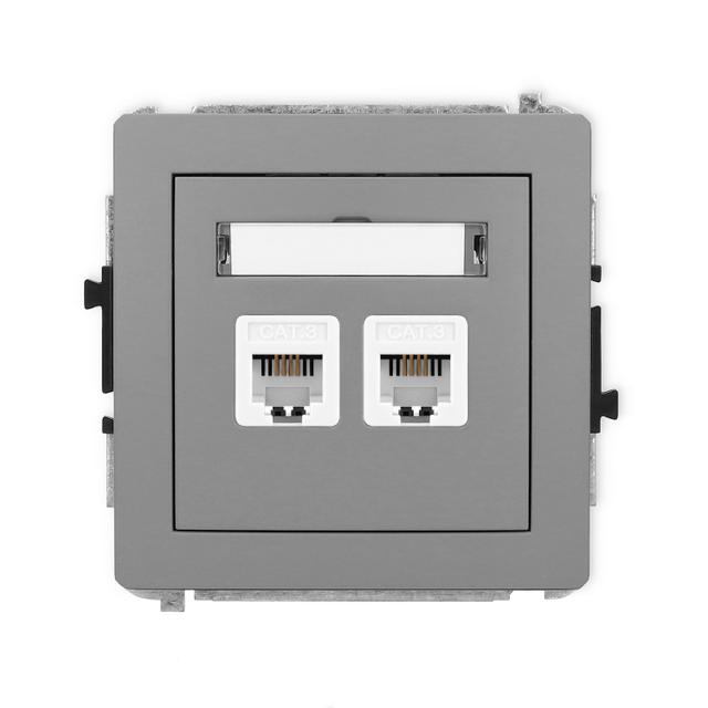 DECO Mechanizm gniazda telefonicznego podwójnego 2xRJ11, 4-stykowy, beznarzędziowe szary mat