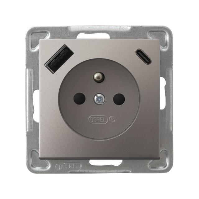 Gniazdo pojedyncze z uziemieniem z ładowarką A+C IMPRESJA TYTAN