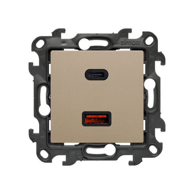Simon 24 Ładowarka podwójna USB typ A+C Quick Charge 30W 230V szampański mat NEC2CAQ.01/34
