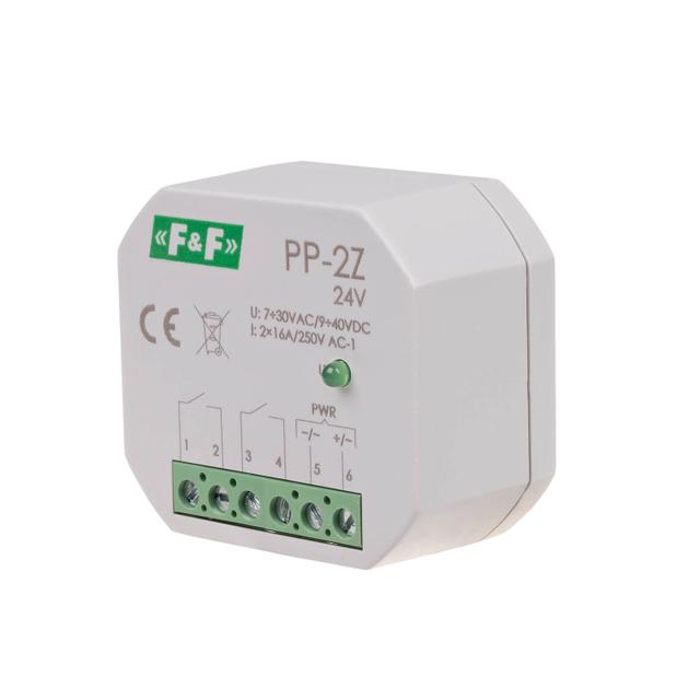 Przekaźnik elektromagnetyczny 2Z 16A montaż podtynkowy w obud.PDT U=7-30VAC / 9-40VDC PP-2Z-24V F&F
