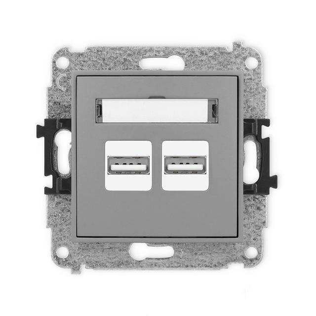 MINI Ładowarka USB podwójna 2xUSB A, 15,5W max., 5V, 3.1A szary mat 27MCUSB-6 KARLIK