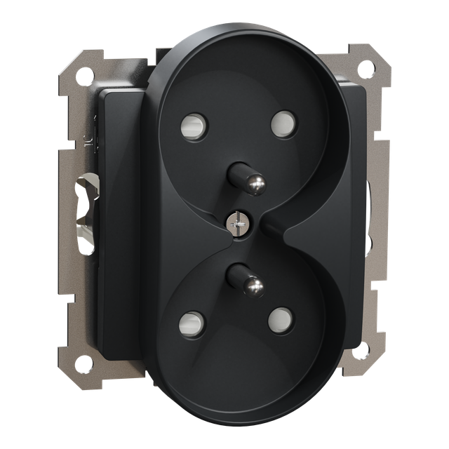 Sedna Elements, gniazdo 2x2P+PE z przesłonami do ramek Elements, czarny antracyt