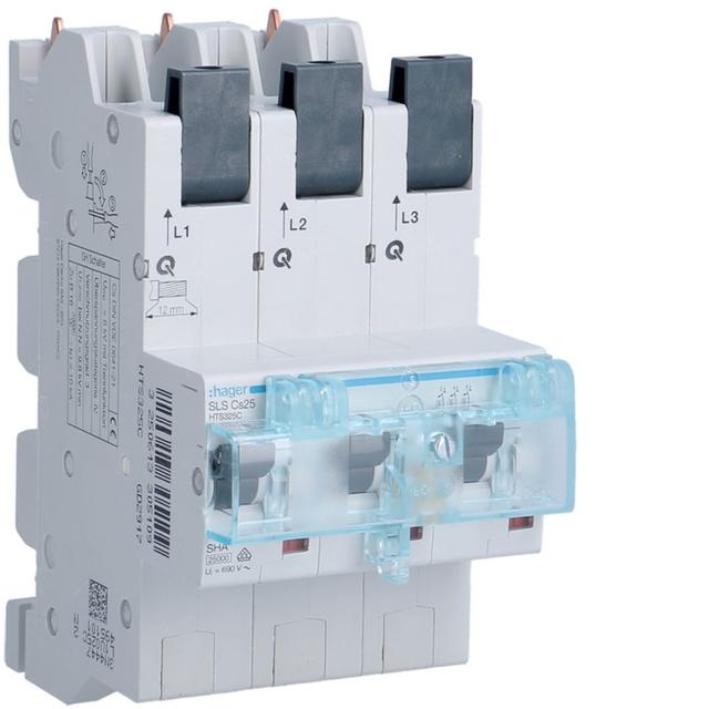 MCB SLS Wyłącznik nadprądowy selektywny 3P Cs 25 A szyny Cu 40-12x5/10mm HTS325C HAGER