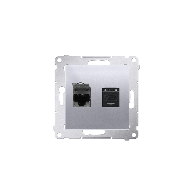 Simon 54 Gniazdo komputerowe podwójne RJ45 kategoria 6 z przesłoną przeciwkurzową srebrny mat D62.01/43 KONTAKT
