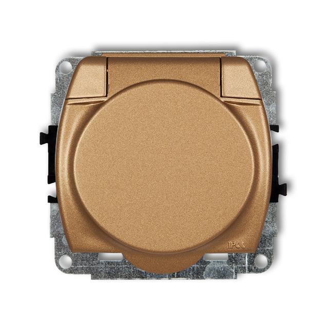 TREND Mechanizm gniazda bryzgoszczelnego z uziemieniem SCHUKO 2P+Z (klapka złoty metalik, przesłony