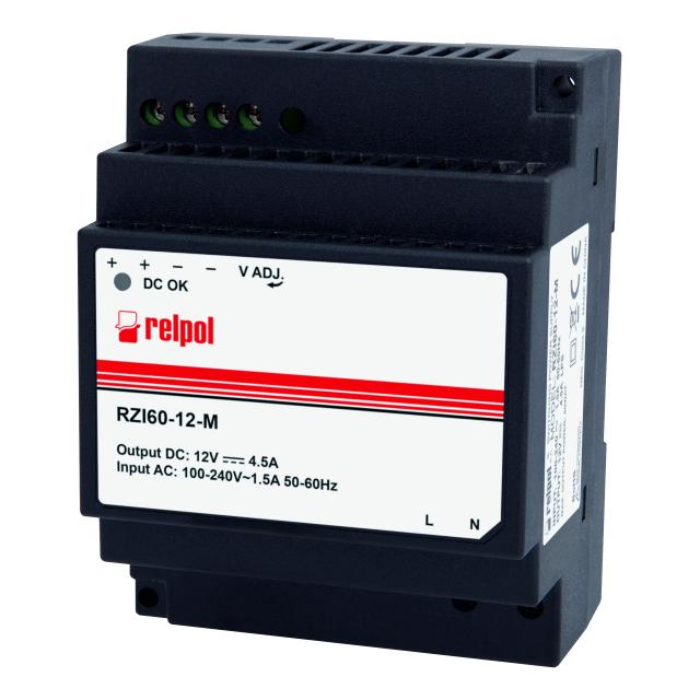 RZI60-12-M Zasilacz impulsowy w plastikowej obudowie modułowej, bezpośredni montaż na szynie 35mm.