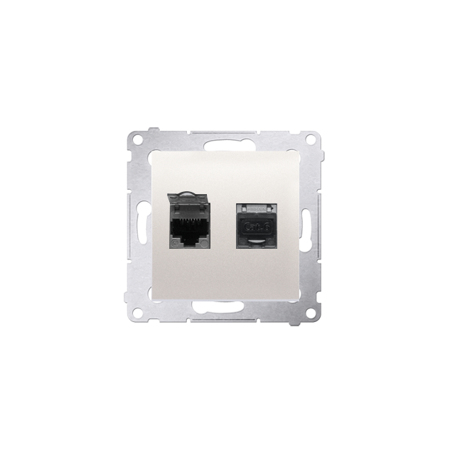 Simon 54 Gniazdo komputerowe podwójne RJ45 kategoria 6 ekranowane z przesłoną przeciwkurzową kremowy