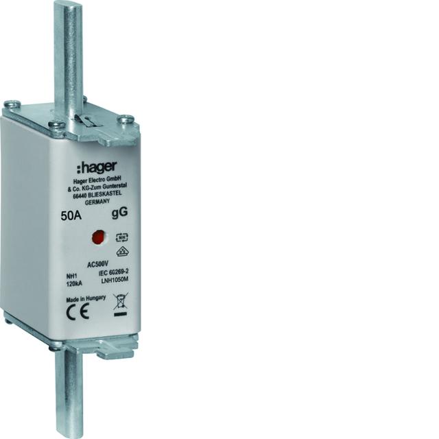 Wkładka bezp. nożowa NH1C wsk.podw. uchwyt nieiz. gG 50A 500 VAC LNH1050M HAGER