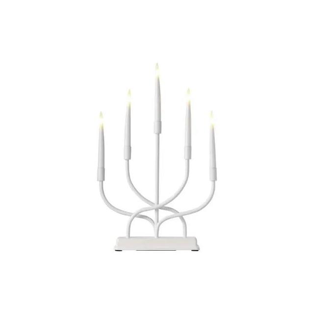 Dekoracje - świecznik biały 5 LED, 40 cm 2x AA metal ciepła biel, IP20, timer