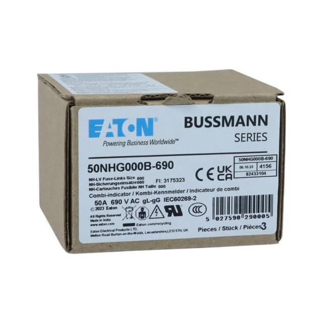 NH FUSE 50A 690V gG SIZE 000 Wkładka NH000 50A 690V GL/GG podwójny wskaźnik 50NHG000B-690 EATON