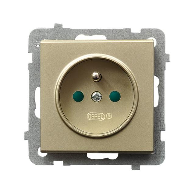 SONATA Gniazdo pojedyncze z uziemieniem z przesłonami torów prądowych - kolor szampański złoty