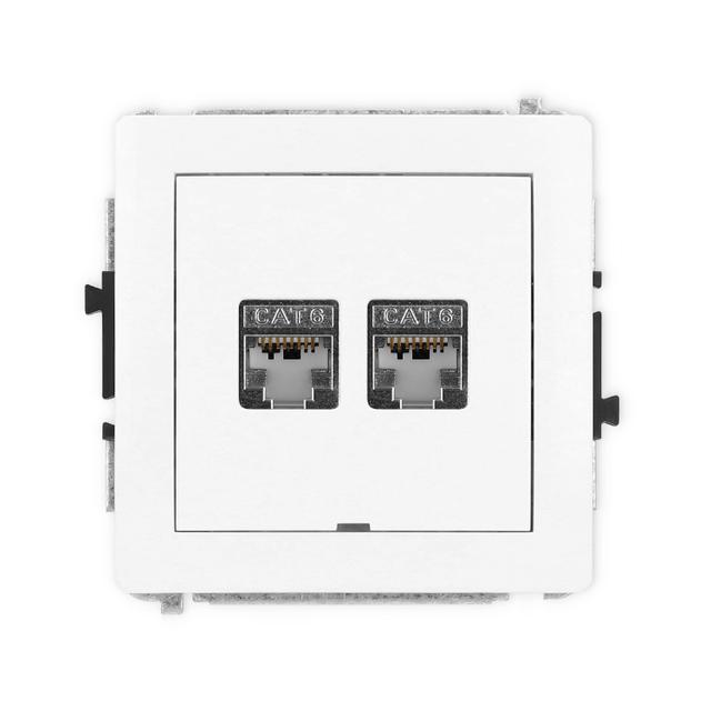 DECO Gniazdo podwójne komputerowe 2xRJ45, kat. 6, ekranowany, 8-stykowy, bez pola opisowego biały mat 25DGKBO-6 KARLIK