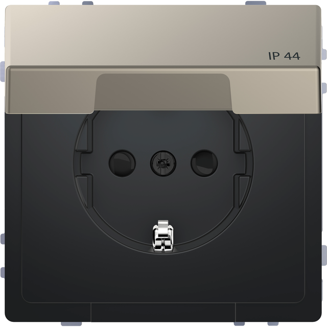 SCHUKO gniazdko elektryczne, w. hng.lid, IP44, zamknięty. screwl. term. nickel metallic,Sys.Des.