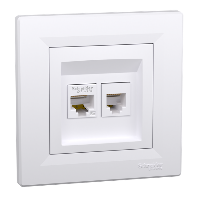 Asfora, gniazdo telefoniczne RJ11 + komputerowe kat.5e, UTP, biały