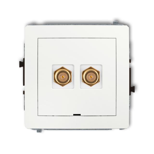 DECO Mechanizm gniazda antenowego podwójnego typu F (SAT) pozłacany, bez pola opisowego biały mat