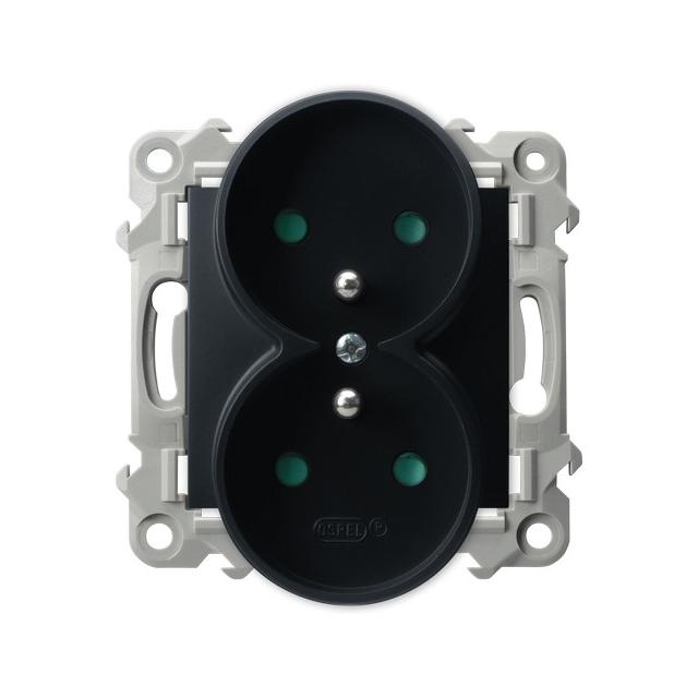 SZAFIR Gniazdo podwójne z uziemieniem z przesłonami torów prądowych, moduł bez ramki - kolor czarny