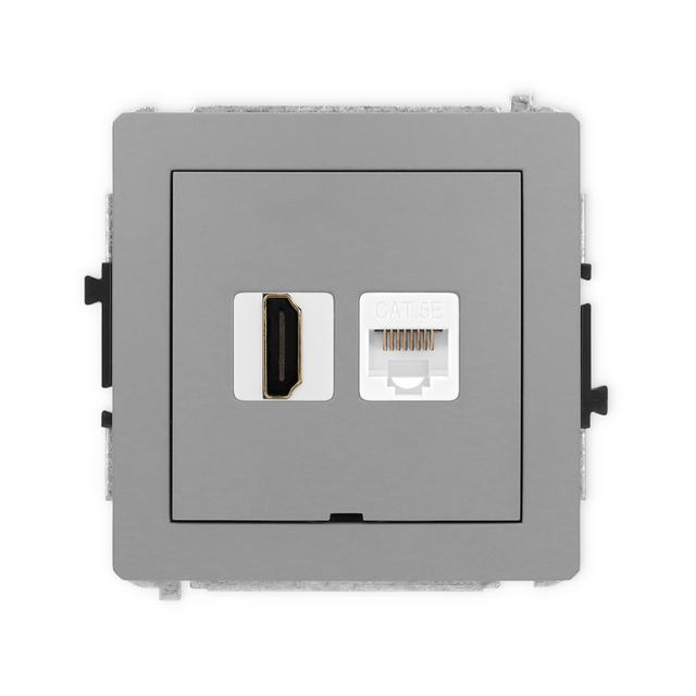 DECO Mechanizm gniazda pojedynczego HDMI 2.0 + gniazda komp. poj. 1xRJ45, kat. 5e, 8-stykowy, bez po