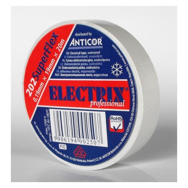 ELECTRIX 202 SuperFlex taśma elektroizolacyjna PCW 0,19 mm x 19 mm x 20 m biała