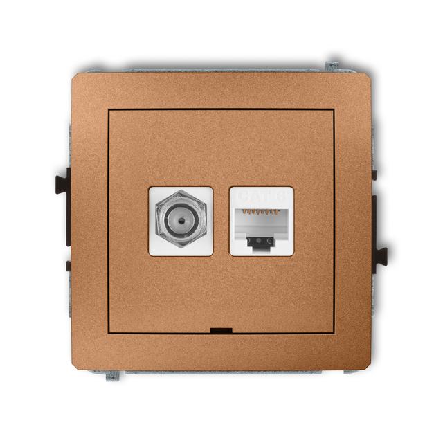 DECO Mechanizm gniazda antenowego poj. typu F (SAT) + gniazda komp. poj. 1xRJ45, kat. 6, 8-stykowy,