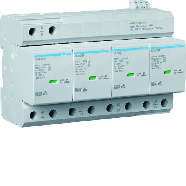 SPD T1+T2 4P sieć TN-S/TT Iimp=100kA Up?1,5kV styk SPA801 HAGER
