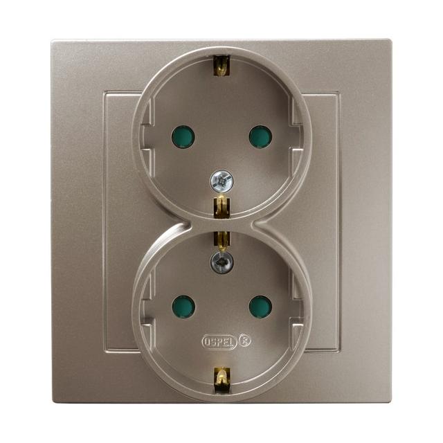 AS Gniazdo podwójne z uziemieniem schuko z przesłonami torów prądowych, kompletne z ramką - kolor sa