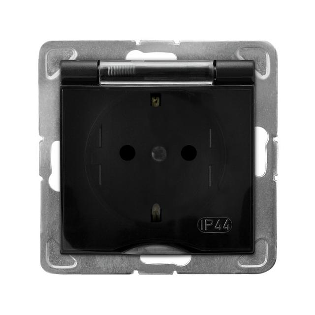 IMPRESJA Gniazdo bryzgoszczelne z uziemieniem schuko IP-44 wieczko przezroczyste - kolor czarny meta