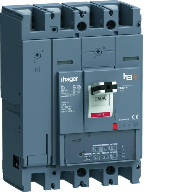 MCCB Wyłącznik mocy h3+ P630 LSI 4x250A 40kA HNW251JR HAGER