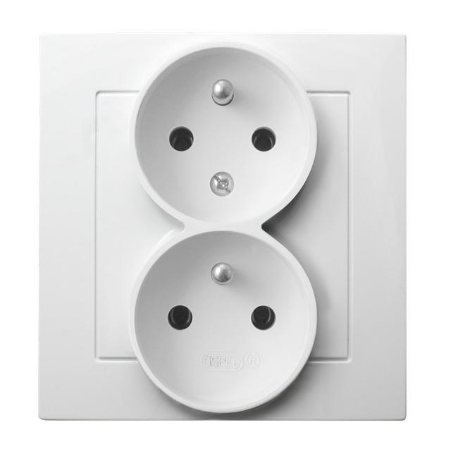 AS Gniazdo podwójne z uziemieniem z funkcją niezamienności faz, kompletne z ramką - kolor biały