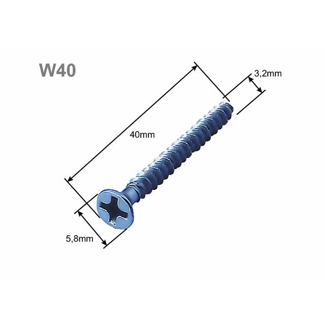 W40 ,  Wkręt  do puszek elektroinstalacyjnych długość 40mm., metal  ( opk = 50 szt )
